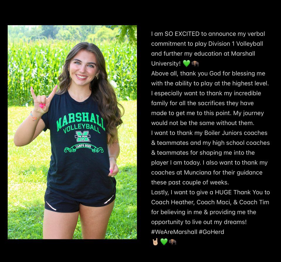 SO EXCITED! 🤘💚🦬
#2027Libero #GoHerd #WeAreMarshall 
<a href="/HerdVolleyball/">Marshall Volleyball</a> <a href="/HeatherMStout1/">Heather Stout</a> <a href="/maciwat/">maci watrous</a> <a href="/tim_ebbecke/">Tim Ebbecke</a>