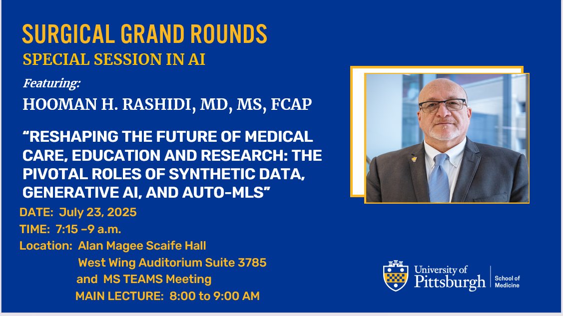 Presented <a href="/PittSurgery/">Pitt Surgery</a> grand rounds this AM - Surgical Workflow 2030: How AI Research is being Incorporated into Surgical Practice
Great talks by Dr Rashidi <a href="/joshua_b_brown/">Joshua Brown</a> and <a href="/arwmd/">Andrew Watson MD MLitt</a>
Let this be a bookmark for 5 years from now to see if my predictions came true 😅 <a href="/UPMC_SurgRes/">UPMC General Surgery Residency</a>