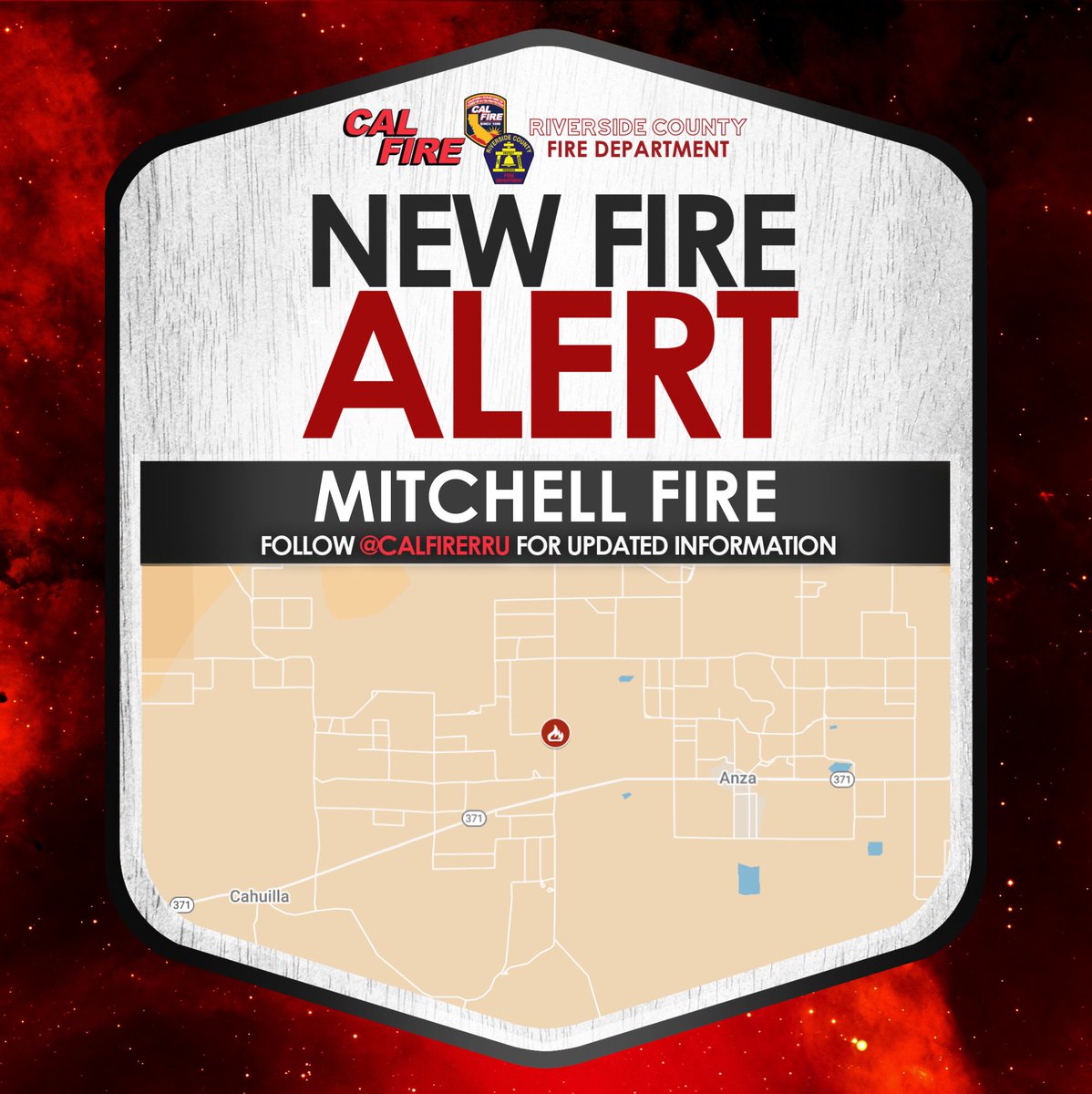 CALFIRERRU's tweet image. #MitchellFIRE [UPDATE 4:33 p.m.] Evacuation ORDERS have been issued for the following zones:

RVC-ANZA-7
RVC-ANZA-8

Evacuation map: go.genasys.com/5kzxqe

A care and reception site is being established at Anza Community Hall: 56630 Hwy 371, Anza, 92539

Vegetation