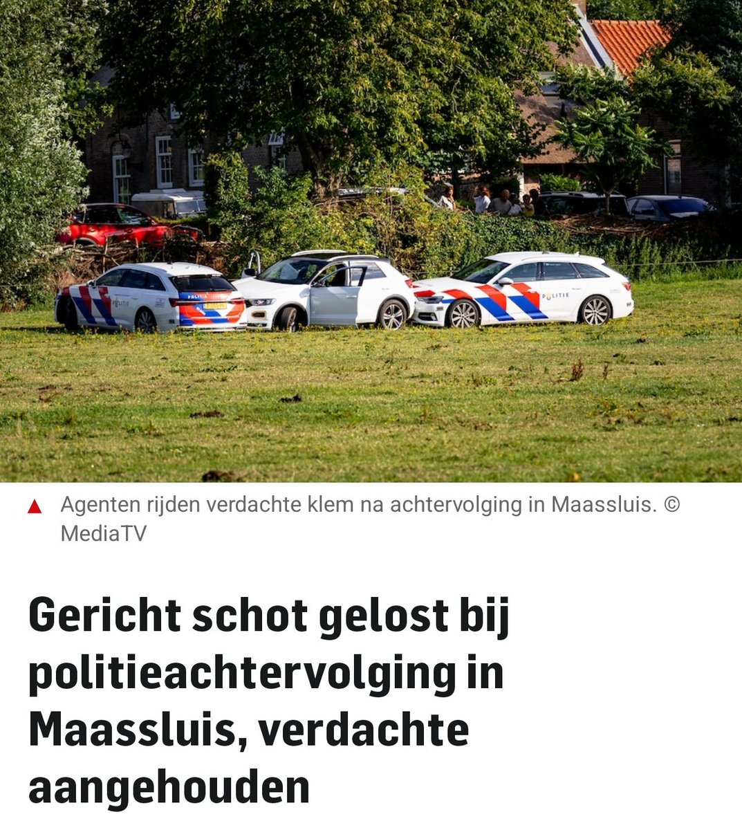 maartenbrink's tweet image. De #politie heeft woensdagavond een #achtervolging beëindigd door een verdachte klem te rijden in een weiland in de Zuidbuurt in #Maassluis. Agenten losten hierbij een gericht schot, maar niemand raakte gewond.
ad.nl/112-nieuws-maa…