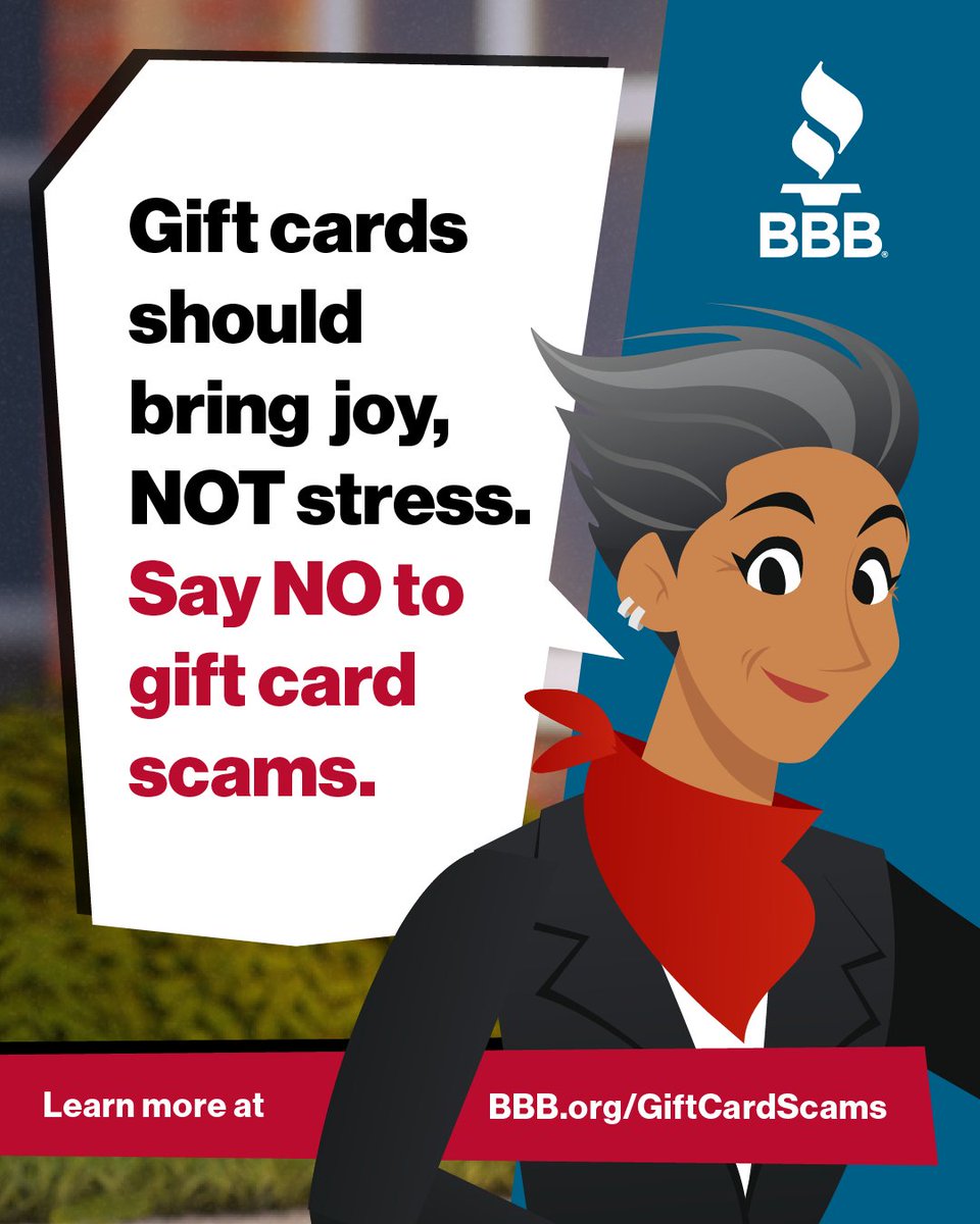 👋 Meet Sue — our new gift card scam-fighting powerhouse. Her message is simple but powerful: Know the signs of gift card scams and leave scammers in the dust! Meet Sue and explore the campaign: BBB.org/GiftCardScams
#GiftCardScams #BeLikeSue