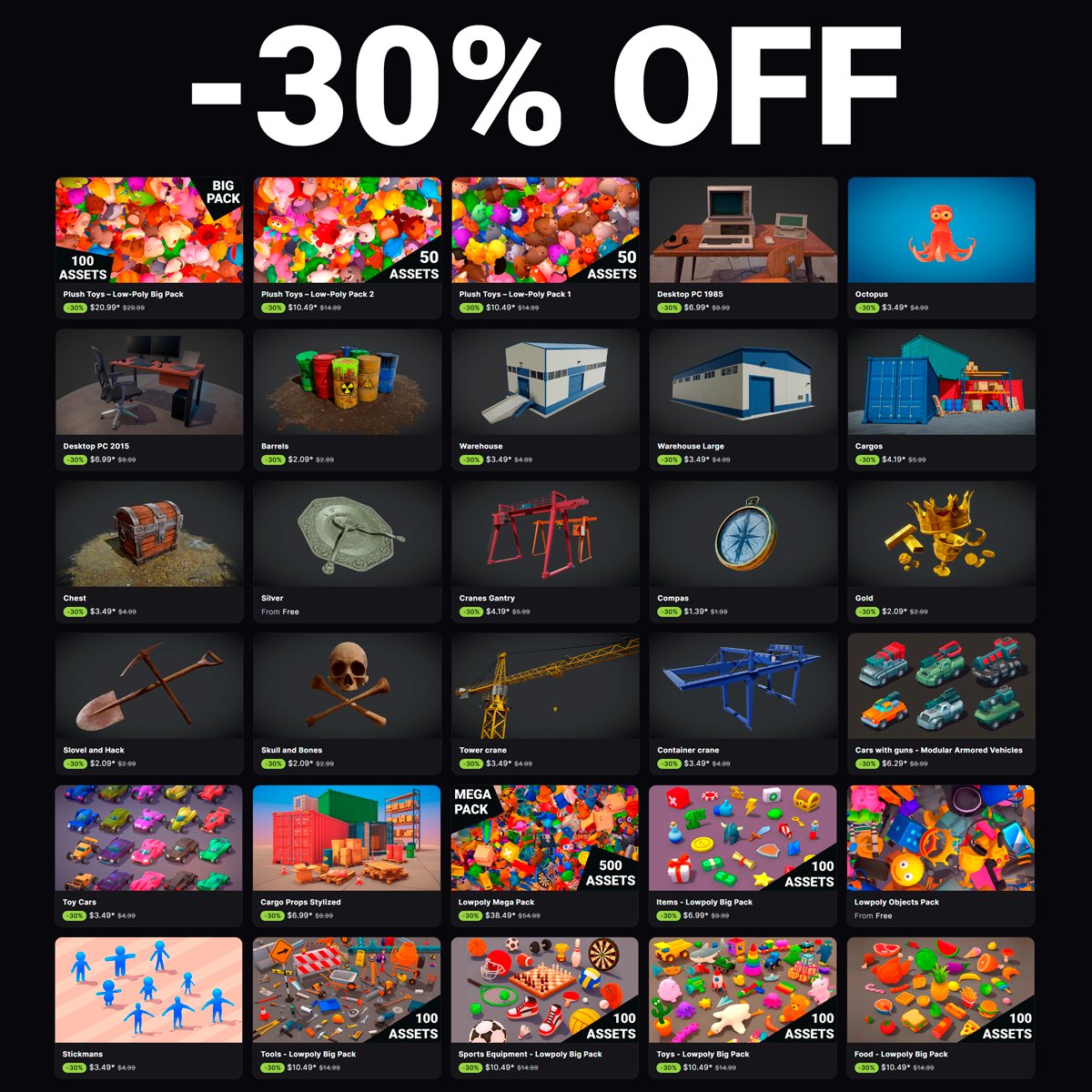 SALE!
-30% OFF!

@Fab -&gt; fab.com/sellers/Warcool

#assets for your #games #gamedev #gameasset #unity #indiedeveloper #mobilegames #madewithunity #indiedev