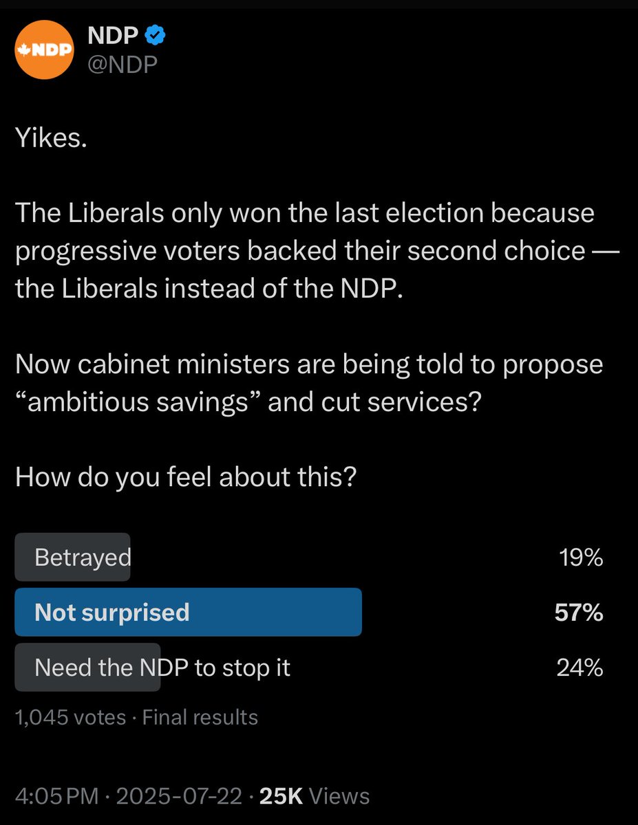 mapleblooded's tweet image. It’s completely lost on this destitute political party that they could have been the official opposition if they voted no confidence last September.
Jagmeet Singh got his pension though.