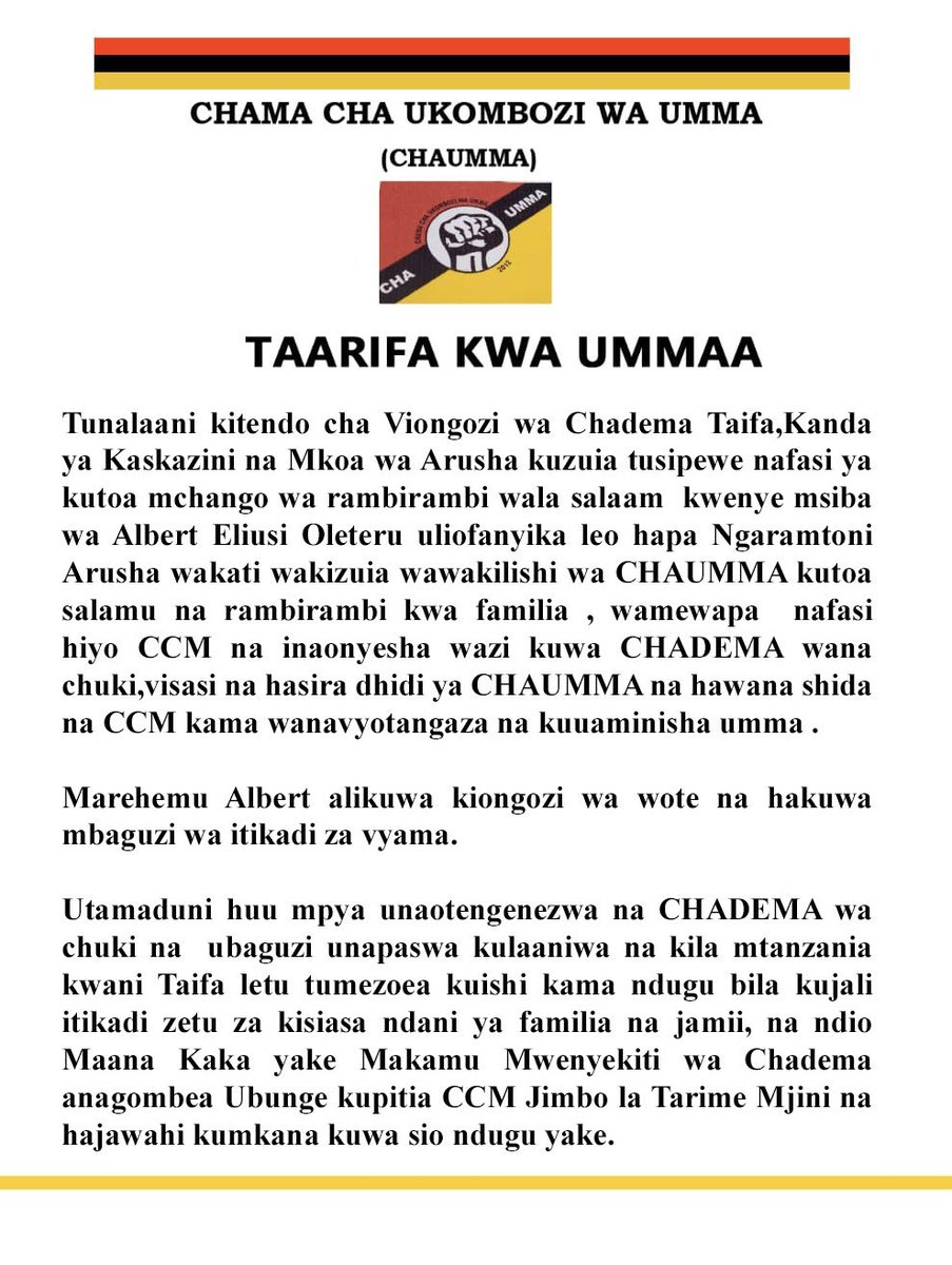 ChaummaT's tweet image. TAARIFA KWA UMMA.
