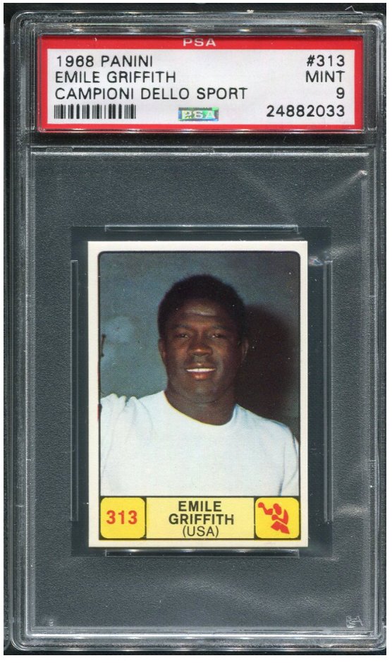 DanRafael1's tweet image. The great HOFer Emile Griffith, the former undisputed welterweight & undisputed middleweight champion, was 75 when he died 12 years ago today. Here's a mint 1968 Panini sticker from Italy in my #boxing collection.