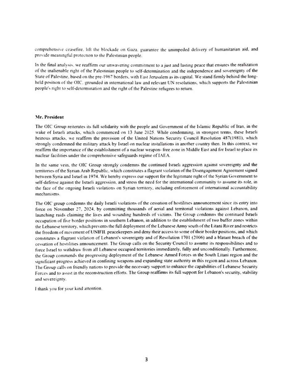 OIC Group Statement delivered today by HE Amb. Ahmet Yildiz, PR of Türkiye/Chair of OIC Group at the Open Debate of the Security Council on the Situation in ME, including the Palestinian Question.