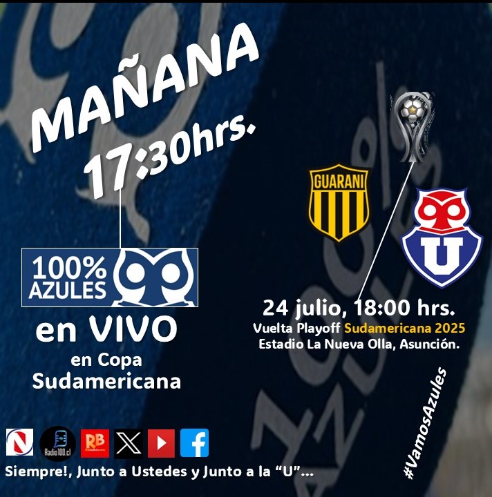 Cienx100Azules's tweet photo. Recuerden...:
MAÑANA, a partir de las 17:30hrs, junto a ustedes y junto a la "U" con la habitual #PasionAzul🔵de 100%AzulesEnVivo🔵
#VamosAzules🔵🔵 https://t.co/rftdcFayJr