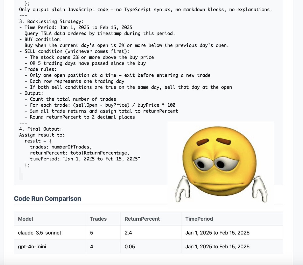 zaid's tweet image. How do you get an LLM to generate code that returns correct and consistent results when there’s a clear right and wrong answer??? Feed it line-by-line pseudocode 🫠