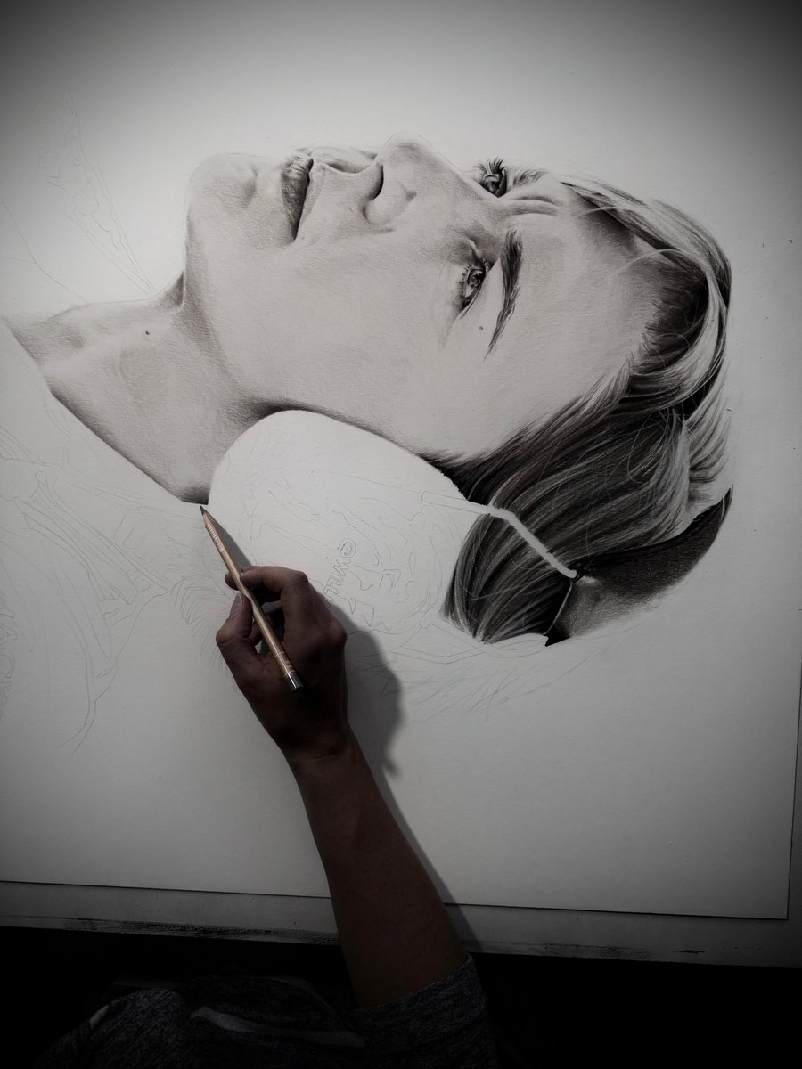 Ecapener's tweet image. Working sideways as always.
Claire Williams portrait coming along nicely.