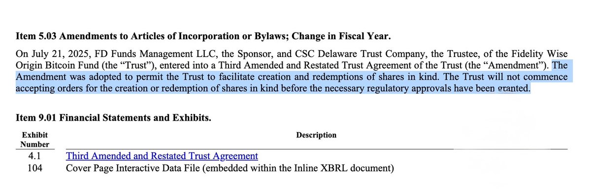 Crypto_Briefing's tweet image. ⚡️ JUST IN: Fidelity has filed to amend its spot Bitcoin ETF, enabling in-kind creations and redemptions.