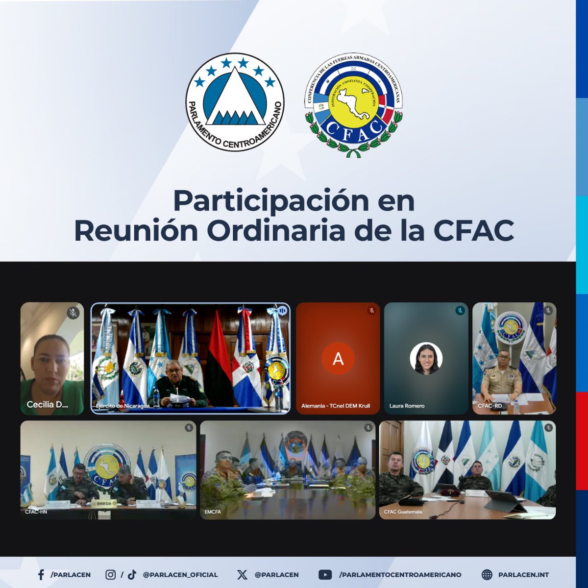Participación del <a href="/PARLACEN/">PARLACEN</a> en su Calidad de Observador, en LII Reunión Ordinaria de la Conferencia de las Fuerzas Armadas Centroamericanas (CFAC); a través de la HD Cecilia Rivera en representación del Presidente HD Carlos Hernández