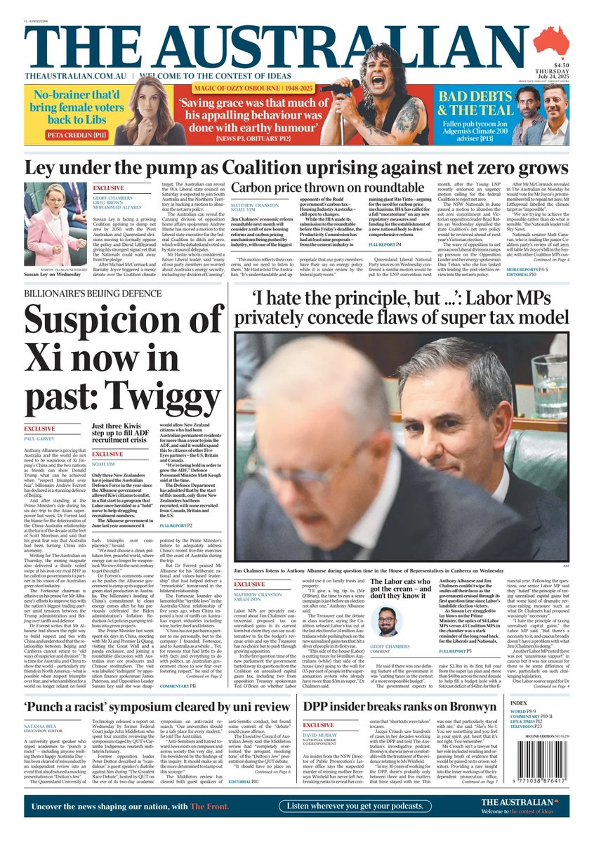 ukpapers's tweet image. π¦πΊ Suspicion Of XI Now In Past: Twiggy
β«Anthony Albanese is proving that Australia and the world do not need to be suspicious of Xi Jinpingβs China and the two nations as friends can show Donald Trump what can be achieved, billionaire Andrew Forrest says
β«@PDGarveyβ¦