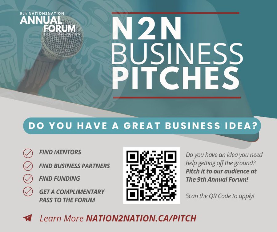 FNNGAlliance's tweet image. .@Events_N2N: Do you have a business idea, but need help getting it off the ground? Submit your idea to pitch at our annual forum, Oct. 21-23 at Kitimat: ow.ly/EFhN50WtJJf