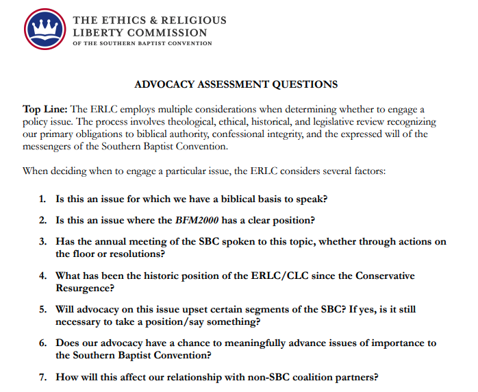 Just nine months ago, <a href="/ERLC/">ERLC</a> staff promised that they would always ask these seven questions before taking actions. 

All seven of these questions counseled against signing this letter.  But EIT called, and the letter was signed.