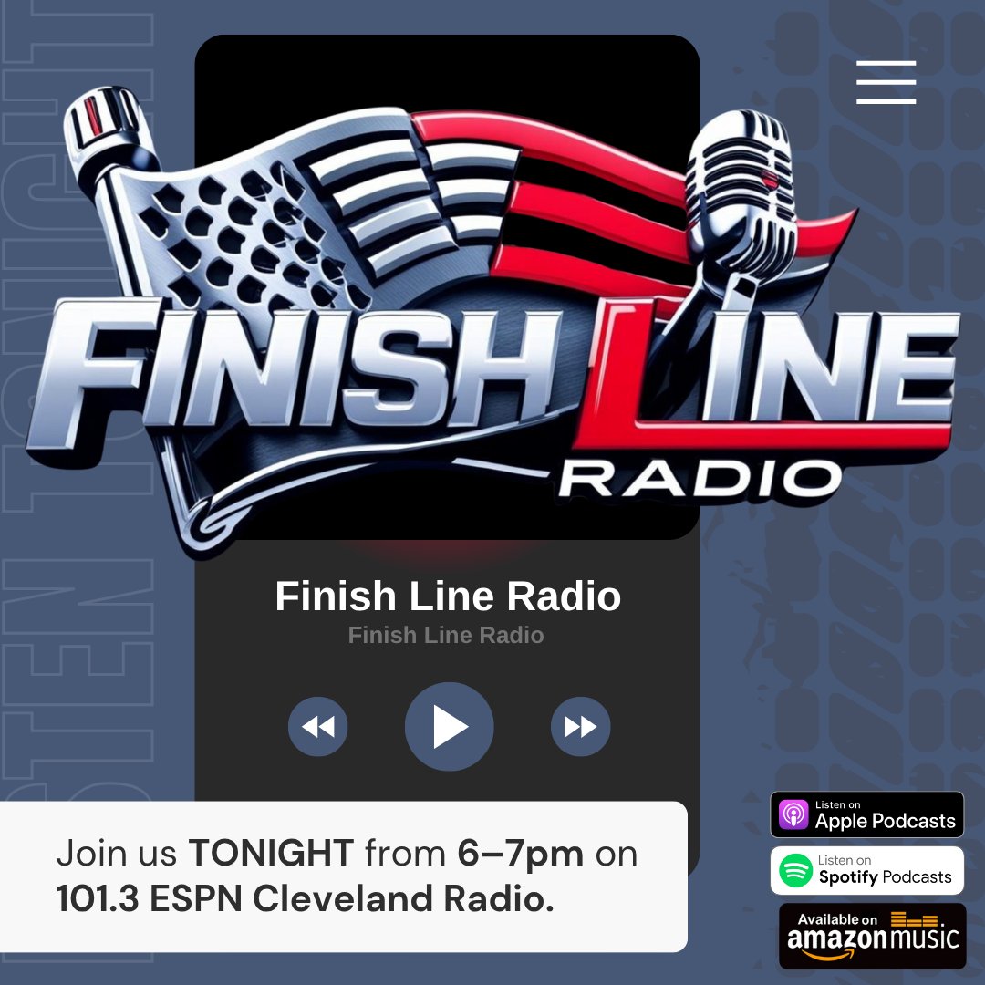 finishlineradio's tweet image. Join us TONIGHT from 6–7pm on 101.3 ESPN Cleveland Radio for a full-throttle hour of NASCAR coverage. We’re breaking down last weekend’s action, talking driver momentum, and gearing up for the next big race.
#FinishLineRadio #NASCAR #RaceNight #RadioTalk #ESPNCleveland