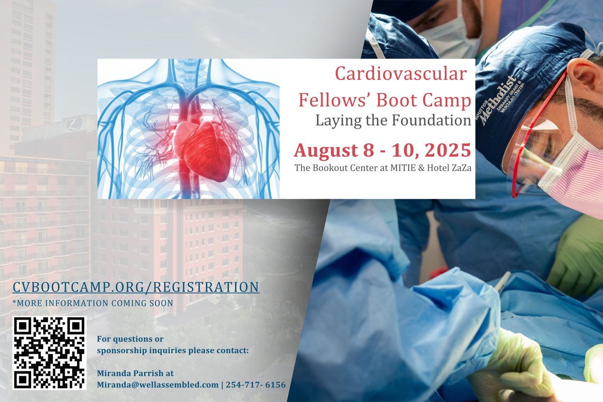 DeBakeyCVedu's tweet image. Dear Industry Partners,
We welcome you to support CV Fellows' Boot Camp through exhibitor and sponsorship opportunities. Your support is invaluable in making this educational event a success for the next generation! @AlanLumsdenMD
Program details here: cvbootcamp.org/agenda
