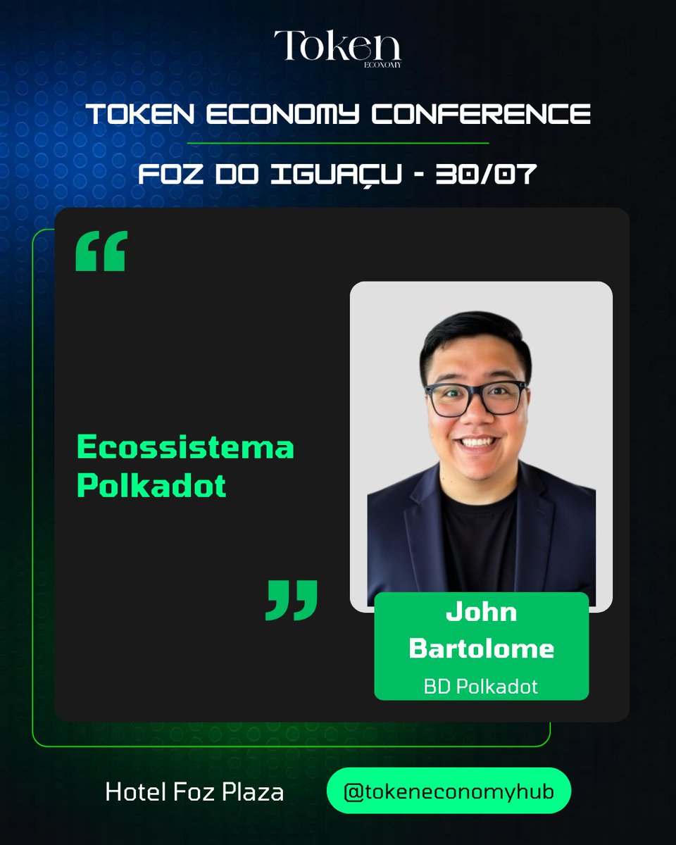 TokenEconomyHub's tweet image. 🚀 Meet who's building the future of Web3!
@johnrhodelb
BD @polkadot_brasil
📍Talk - "Polkadot Ecosystem"
📅 July 30 | Foz do Iguaçu
🎫 Spots available: sympla.com.br/evento/token-e…
