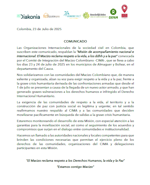 📣COMUNICADO | RESPALDO A LA MISIÓN EN EL MACIZO COLOMBIANO|