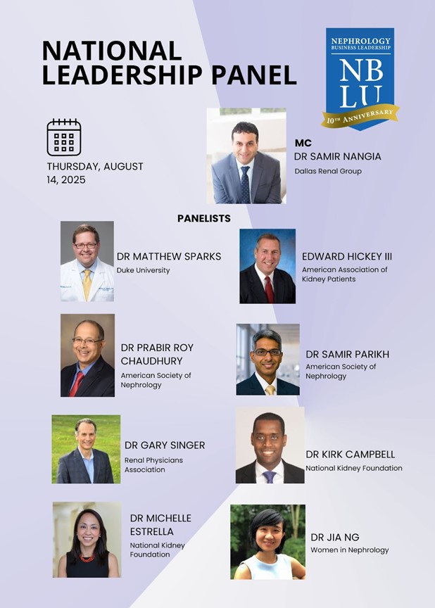 NBLU: Renal Leaders (@nbluniv) on Twitter photo One of the most highly anticipated sessions at <a href="/NBLUniv/">NBLU: Renal Leaders</a> for Senior Nephrology Fellows! 🙌
Industry leaders from <a href="/ASNKidney/">American Society of Nephrology</a> <a href="/nkf/">National Kidney Foundation</a> <a href="/womeninnephro/">Women In Nephrology</a> <a href="/RPANephrology/">RPA-Nephrology</a> <a href="/KidneyPatients/">American Association of Kidney Patients</a> <a href="/DukeKidney/">Duke Kidney</a> join moderator <a href="/SamirNangia/">Samir Nangia MD CPE ACC</a> to share insights on leadership, advocacy, and the future of One of the most highly anticipated sessions at <a href="/NBLUniv/">NBLU: Renal Leaders</a> for Senior Nephrology Fellows! 🙌
Industry leaders from <a href="/ASNKidney/">American Society of Nephrology</a> <a href="/nkf/">National Kidney Foundation</a> <a href="/womeninnephro/">Women In Nephrology</a> <a href="/RPANephrology/">RPA-Nephrology</a> <a href="/KidneyPatients/">American Association of Kidney Patients</a> <a href="/DukeKidney/">Duke Kidney</a> join moderator <a href="/SamirNangia/">Samir Nangia MD CPE ACC</a> to share insights on leadership, advocacy, and the future of