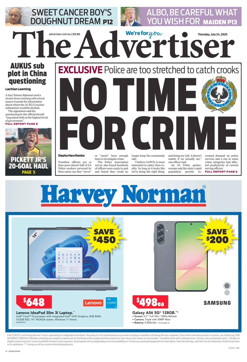 ukpapers's tweet image. π¦πΊ No Time For Crime
β«Police officers have revealed the disgraceful state of the force, claiming they are unable to provide public safety or properly investigate crime
β«Dasha Havrilenko
#frontpagestoday #Australia @theTiser