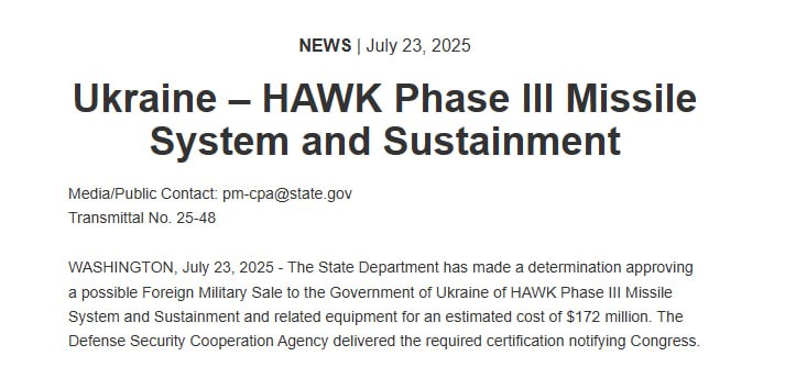Gianl1974's tweet image. 🔥The Pentagon and the US State Department have approved the sale of two military aid packages to Ukraine worth $322 million
The first package will include HAWK Phase III air defense systems and their maintenance, including trucks, spare parts, repairs, and training ($172…