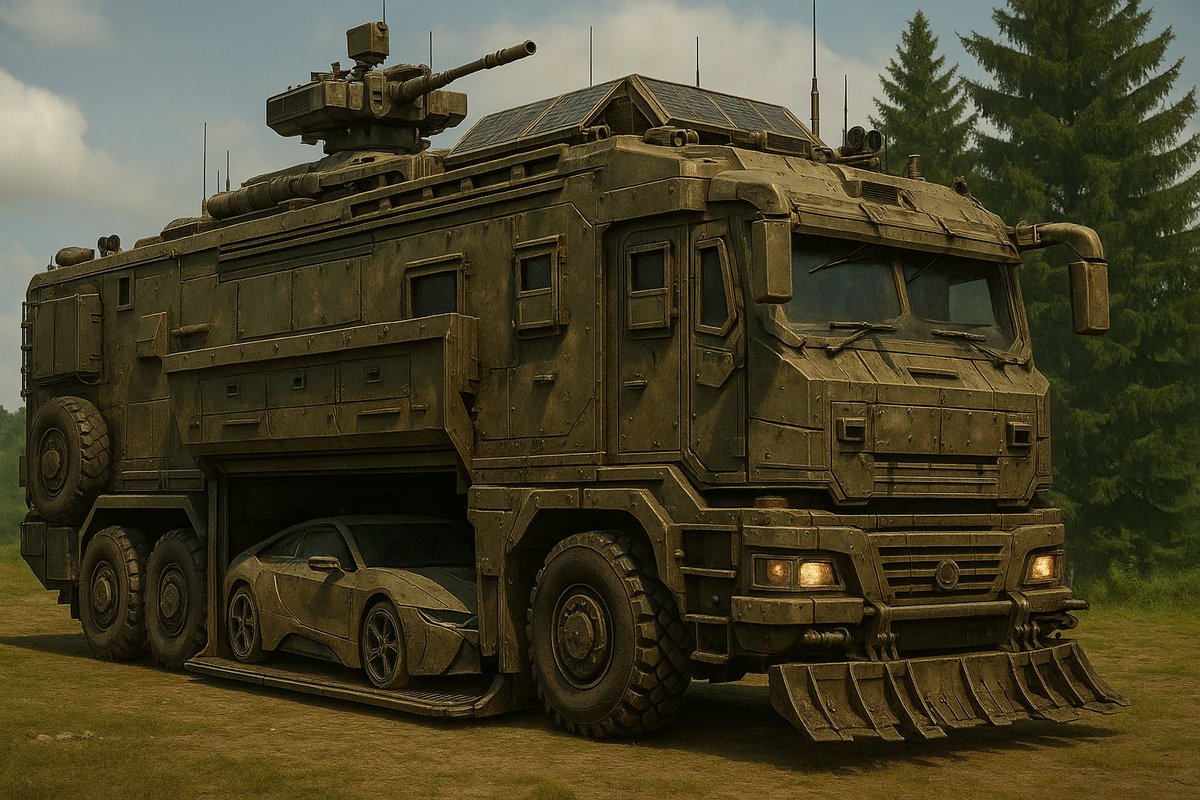 TheMarshmanPost's tweet photo. 🚗💥 French designer creates €15M armoured RV for war zone tourism. Features 50mm cannon turret, bulletproof luxury interior &amp; integrated armoured sports car. "Bunkers are for hiding. My vehicles are for living." The future of travel for the ultra-rich? https://t.co/5sG2z8te4N https://t.co/m1v2xkqyMx