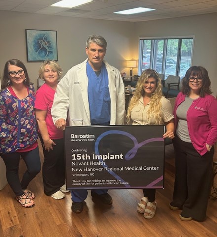 CVRx_Barostim's tweet image. Congratulations to Dr. Jeko Madjarov (Coastal Thoracic Surgical Associates), Dr. John Rommel and the team at @NovantHealth New Hanover Regional Medical Center on their 15th #Barostim implant! Thank you for advancing #heartfailure care by providing innovative therapy options to…