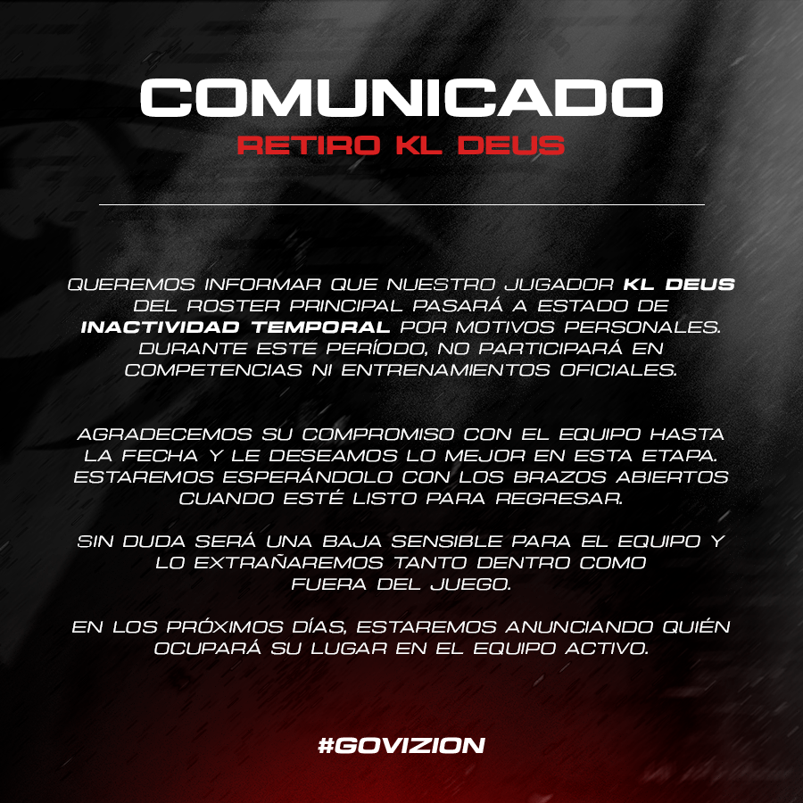 Comunicado Oficial.
Acerca del retiro temporal de <a href="/kl_deuzzz/">KL deus</a>
