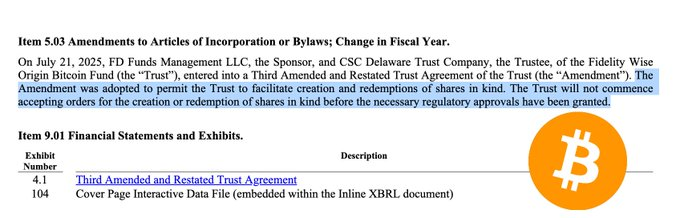 SimplyBitcoinTV's tweet image. JUST IN: Fidelity just moved to allow in-kind redemptions on its spot Bitcoin ETF.
Translation: Wall Street is gearing up to settle in Bitcoin.
🚀 Tick tock…