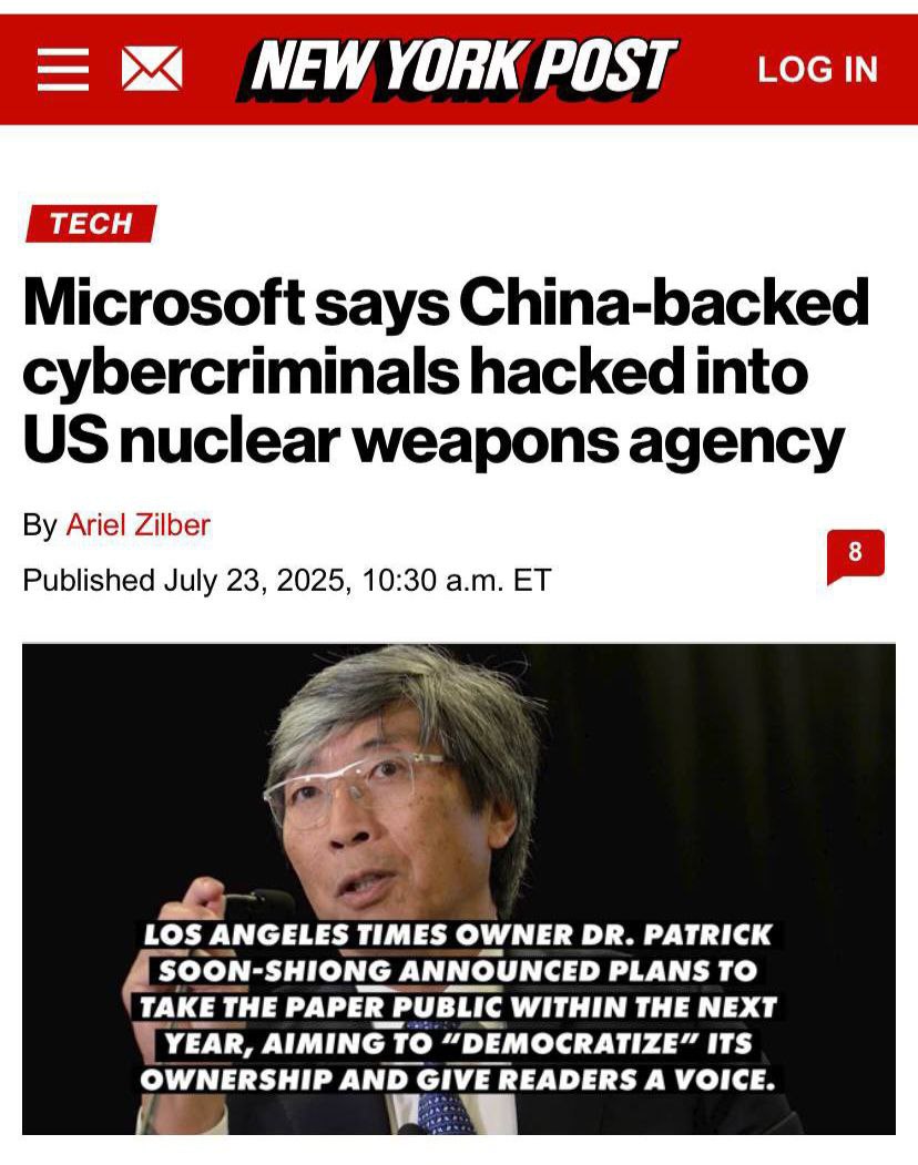 MonitorX99800's tweet image. 🚨 China backed cybercriminals hacked into US nuclear weapons agency - New York Post.
