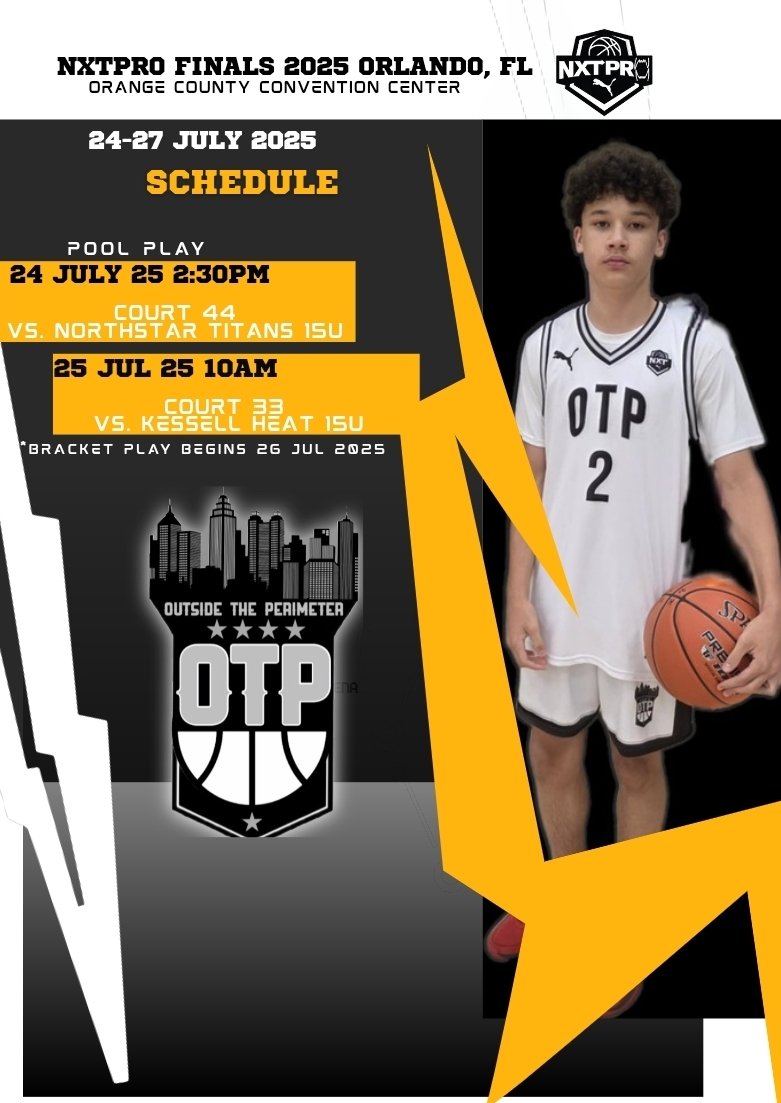 Updated times. Come check out <a href="/OTPNXT2028/">OTP NXT 2028</a>  <a href="/OtpBasketball/">OTP Basketball</a> compete in Orlando <a href="/NxtProHoops/">NXTPRO Hoops</a> nationals. Pool play on starts 7/24 &amp; bracket play starts 7/26. Visit the app for updates.  Schedule below.  tourneymachine.com/Public/mobile/…