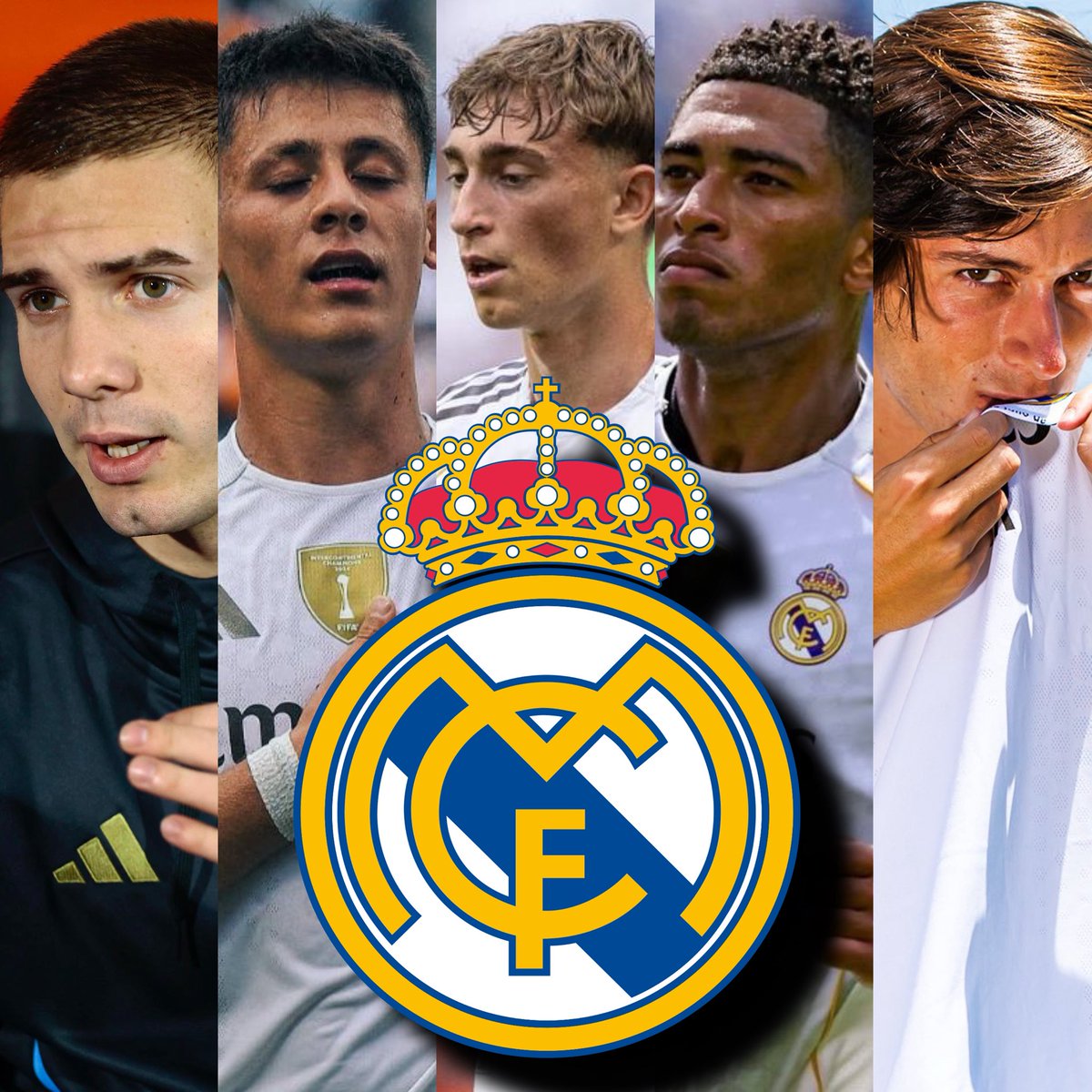 RisingStarXI's tweet image. Real Madrid’s current U23 Top Talent List in the Senior Squad:
✮ Mastantuono (17) 🇦🇷
✮ Endrick (19) 🇧🇷
✮ Arda Güler (20) 🇹🇷
✮ Dean Huijsen (20) 🇪🇸
✮ Gonzalo García (21) 🇪🇸
✮ Jude Bellingham (22) 🏴
✮ Camavinga (22) 🇫🇷
✮ Álvaro Carreras (22) 🇪🇸
✮ Asencio (22) 🇪🇸
🇪🇸⚪️🔥