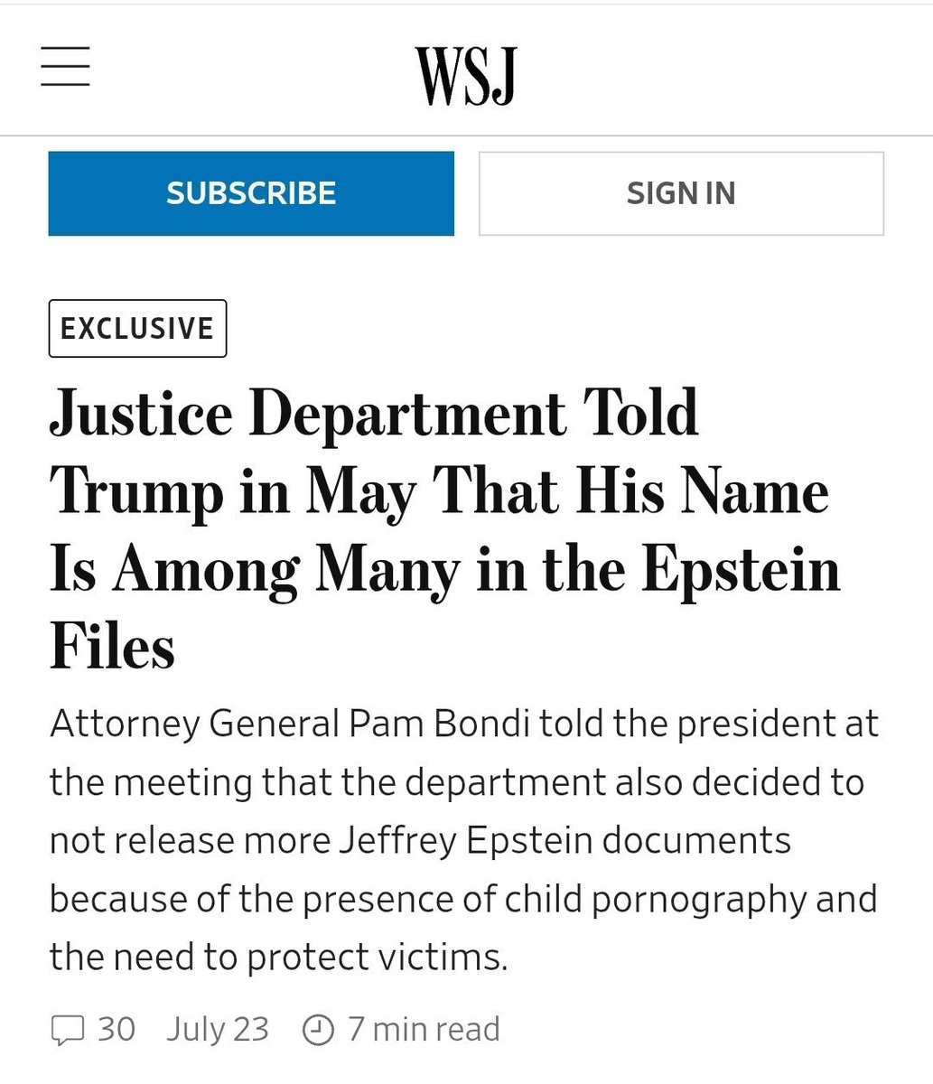 A critical point here is that the WSJ dropped this story AFTER being sued by Trump for its earlier piece about the Epstein letter. It means they’re going to fight in the litigation, and they are not afraid of Trump, which should terrify him because discovery will expose all.