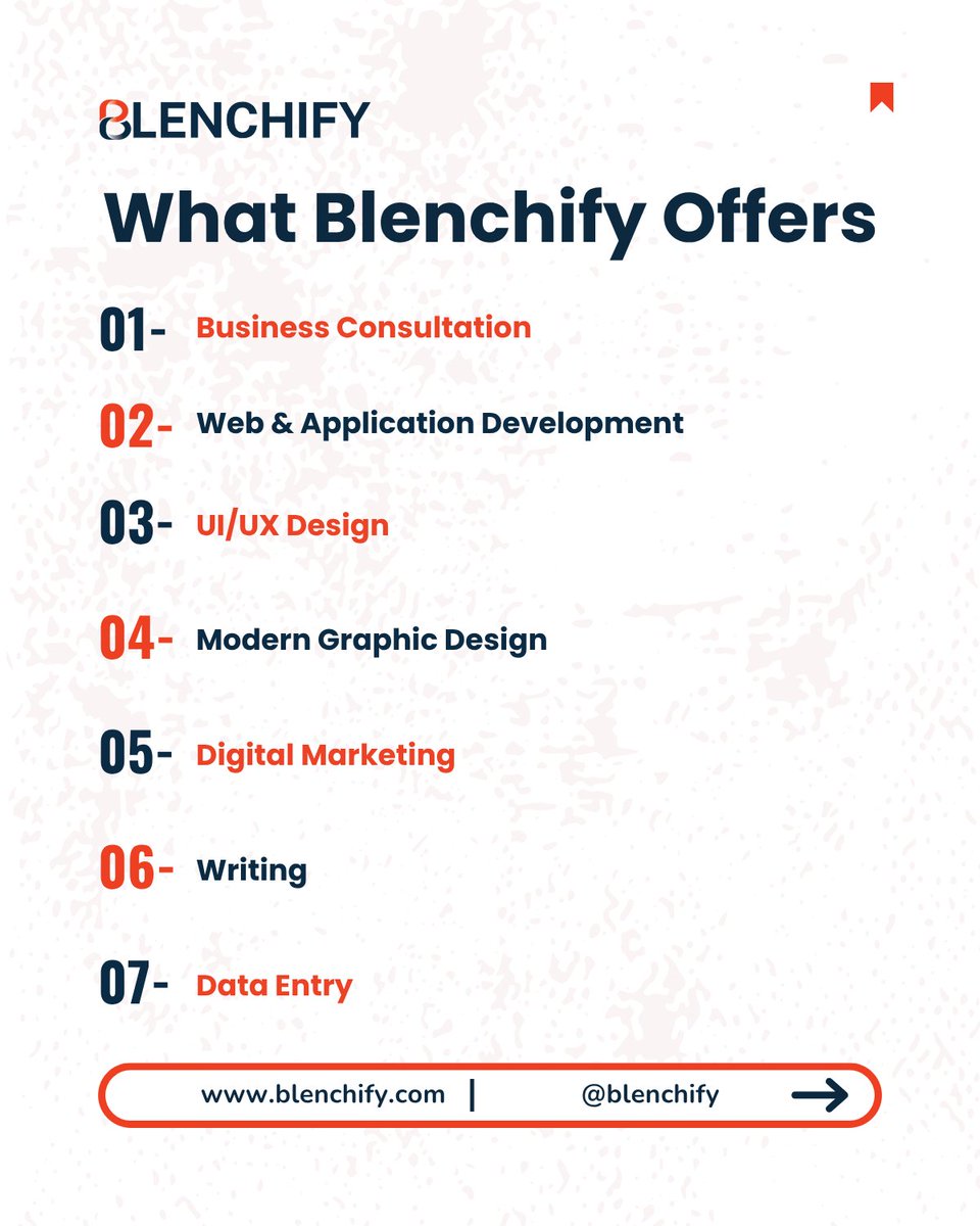 blenchify's tweet image. Your all-in-one digital solution is here! 🚀

Blenchify offers:
✅ Web &amp;amp; App Development
✅ UI/UX Design
✅ Graphic Design
✅ Digital Marketing
✅ Services
✅ Data Entry

Let’s grow together!

#Blenchify #DigitalSolutions #BusinessSupport #GrowWithBlenchify #MarketingStrategy