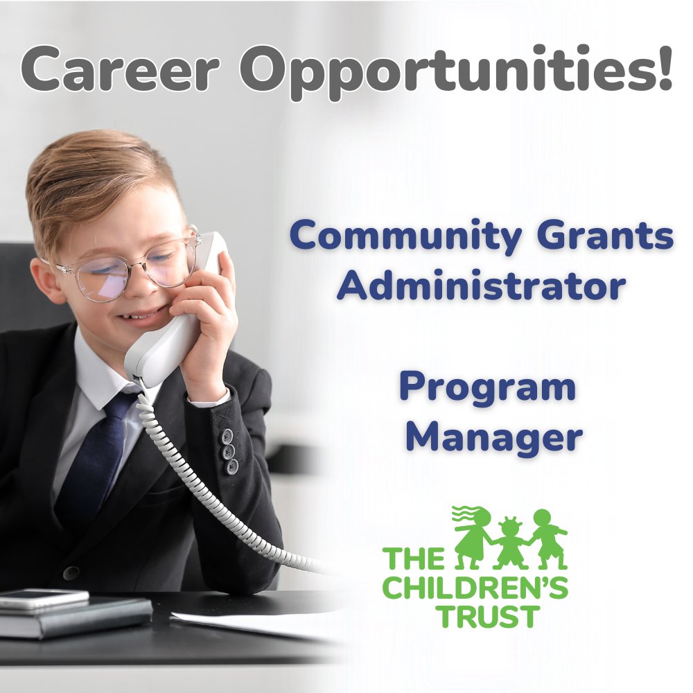 childrenstrust's tweet image. The Children's Trust is #Hiring! 🙌 We are looking for passionate and driven individuals to make a difference in the lives of children and families in Miami-Dade County. Current Openings:
💫 Community Grants Administrator
💫 Program Manager
If you’re ready to support The…