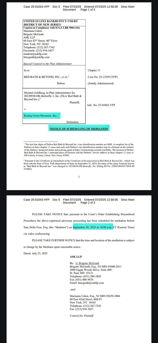 BobbyCat42's tweet image. Mediation proceedings have been scheduled for 20+ adversary cases today 👀
Here's the link for any interested parties 🍻
courtlistener.com/?q=Goldberg&ty…
$BBBY 🛌🛁🚀
