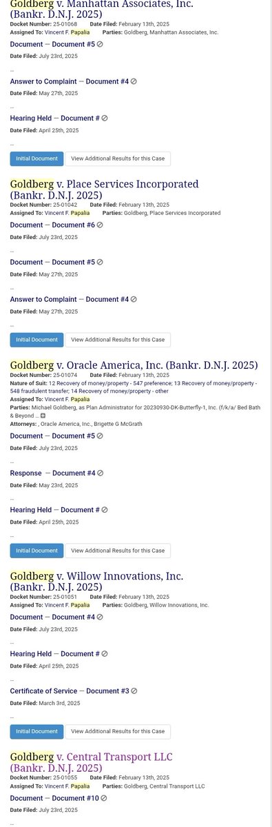 BobbyCat42's tweet image. Mediation proceedings have been scheduled for 20+ adversary cases today 👀
Here's the link for any interested parties 🍻
courtlistener.com/?q=Goldberg&ty…
$BBBY 🛌🛁🚀