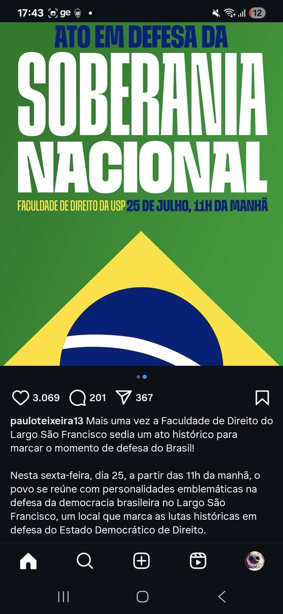janalula72's tweet image. A Faculdade de Direito do Largo do São Francisco fará um ATO em DEFESA da SOBERANIA NACIONAL no dia 25/07 , 11h