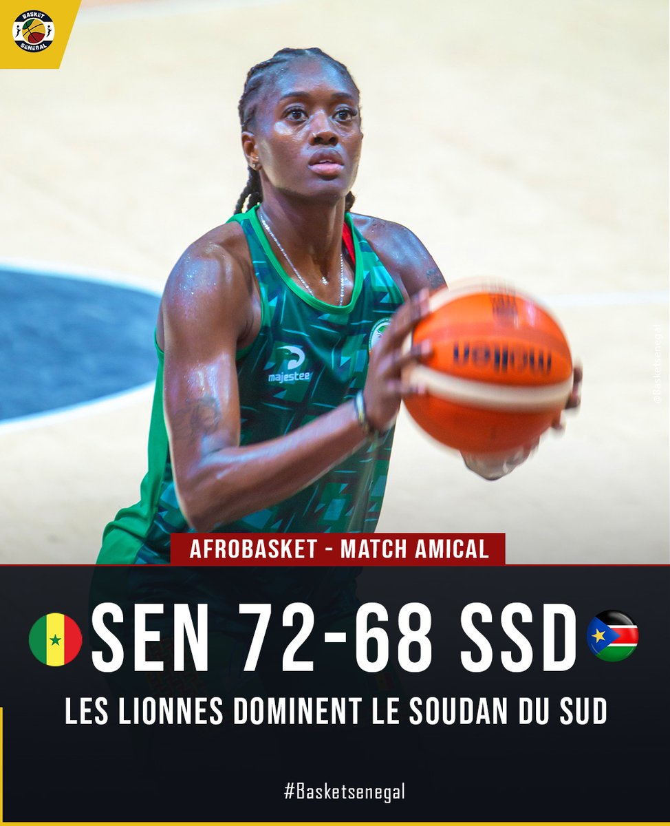 Basket_Senegal's tweet image. Afrobasket 2025🏆
Les lionnes🇸🇳 ont battu (72-68) le Soudan du Sud🇸🇸 ce lundi pour leur dernier match de préparation à Abidjan.
Place maintenant à la compétition qui démarre samedi avec le duel contre la Guinée🇬🇳.
#basketsenegal #afrobasket #afrobasketwomen #teamsenegal