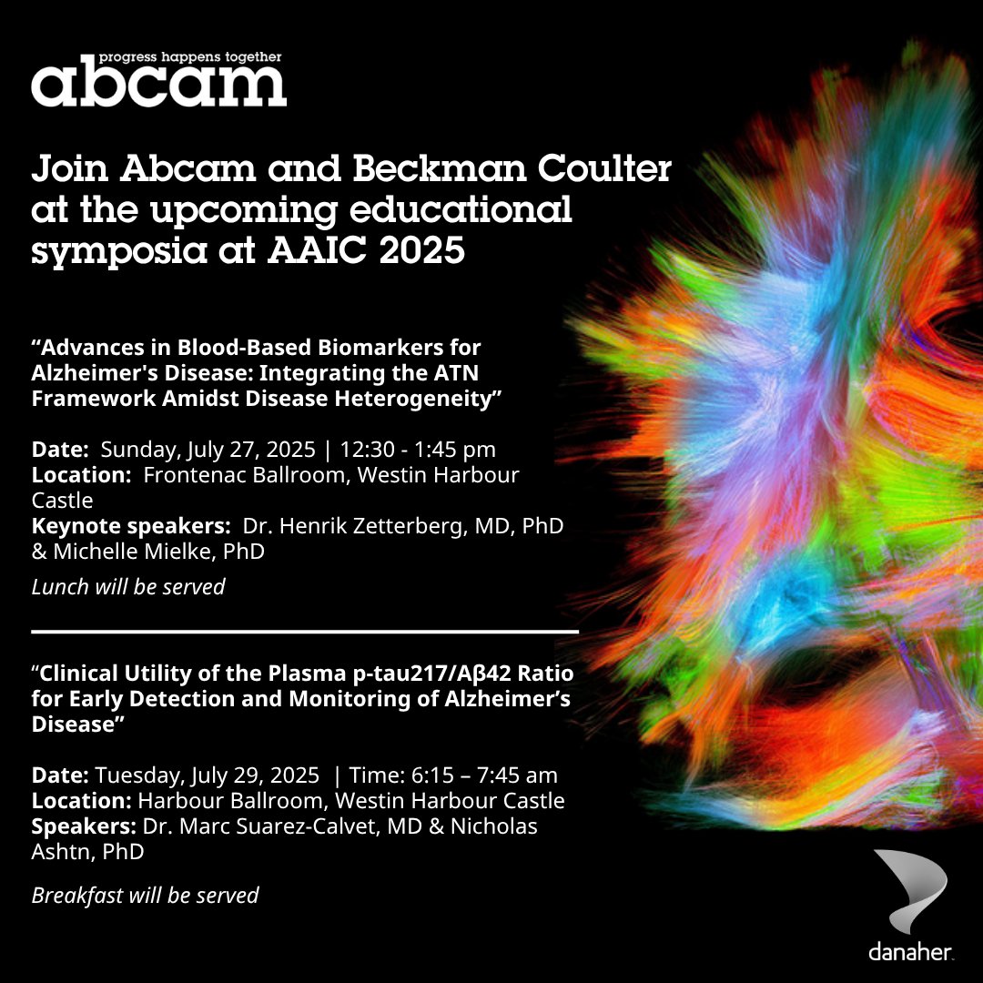 abcam's tweet image. Attending AAIC 2025 in Toronto?
Visit Abcam at one of Beckman Coulter’s educational symposia!
📅 Don’t miss out—register now: bit.ly/4kI0szk