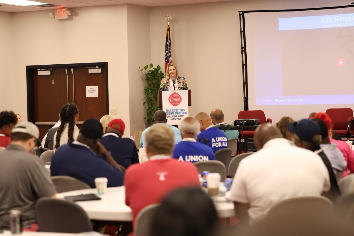 AFLCIO's tweet image. America’s unions are gathering in Atlanta for our Southern Region Convening this week, where we’re organizing and building solidarity in the South to put power back in the hands of working people, NOT the billionaires and giant corporations ✊