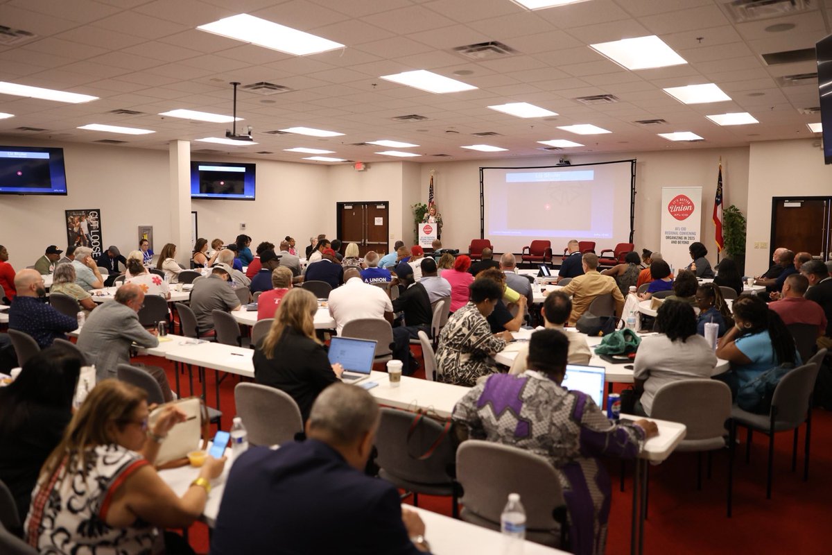 AFLCIO's tweet image. America’s unions are gathering in Atlanta for our Southern Region Convening this week, where we’re organizing and building solidarity in the South to put power back in the hands of working people, NOT the billionaires and giant corporations ✊