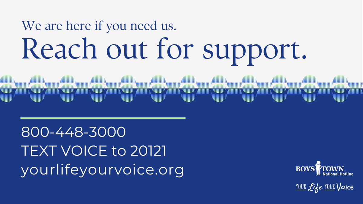 You don’t have to face your problems alone. Our hotline specializes in talking with kids, teens, and young adults. Call 800-448-3000 or TEXT VOICE to 20121. yourlifeyourvoice.org