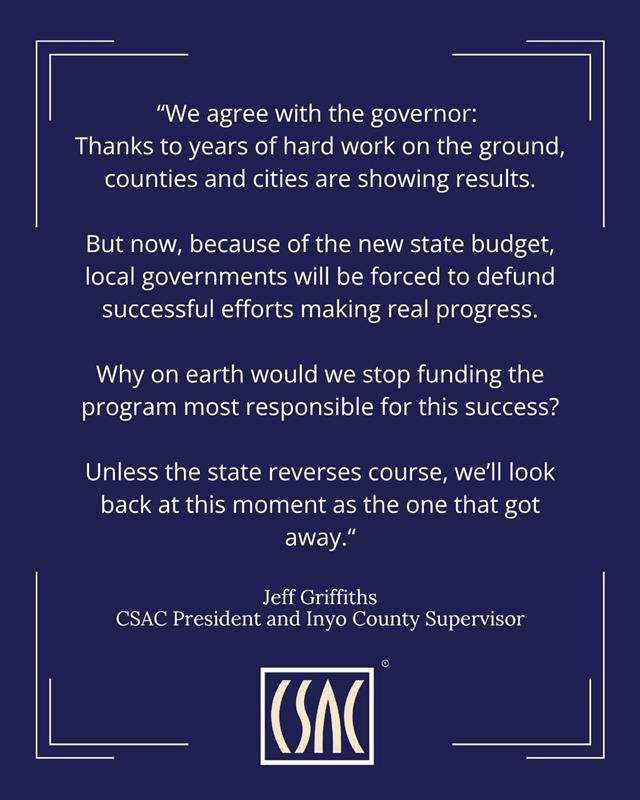 California State Association of Counties® (@csac_counties) on Twitter photo “Why on earth would we stop funding the program most responsible for this success?” – CSAC President Jeff Griffiths
As <a href="/GovPressOffice/">Governor Newsom Press Office</a> points out, California is making real progress in reducing homelessness. But the new state budget threatens to undo it all...
Read our full “Why on earth would we stop funding the program most responsible for this success?” – CSAC President Jeff Griffiths
As <a href="/GovPressOffice/">Governor Newsom Press Office</a> points out, California is making real progress in reducing homelessness. But the new state budget threatens to undo it all...
Read our full