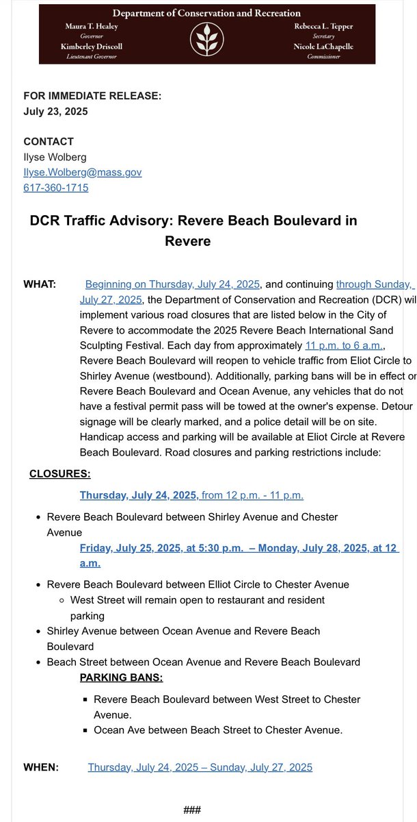 MassDCR's tweet image. We have issued the following advisory for Revere Beach Boulevard:
