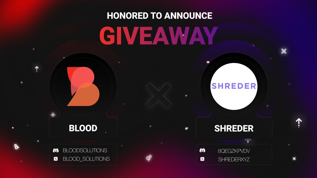 BLOOD SOLUTIONS (@blood_solutions) on Twitter photo 🥳GIVEAWAY🥳
Today we have:
- 3x weekly trials for <a href="/ShrederXyz/">Shreder.xyz</a> (shreds + gRPC)
- 2x weekly Blood trials
Simply follow both accounts, retweet and tag your friend to participate!
Giveaway ends in 24 hours, good luck!🤞 🥳GIVEAWAY🥳
Today we have:
- 3x weekly trials for <a href="/ShrederXyz/">Shreder.xyz</a> (shreds + gRPC)
- 2x weekly Blood trials
Simply follow both accounts, retweet and tag your friend to participate!
Giveaway ends in 24 hours, good luck!🤞