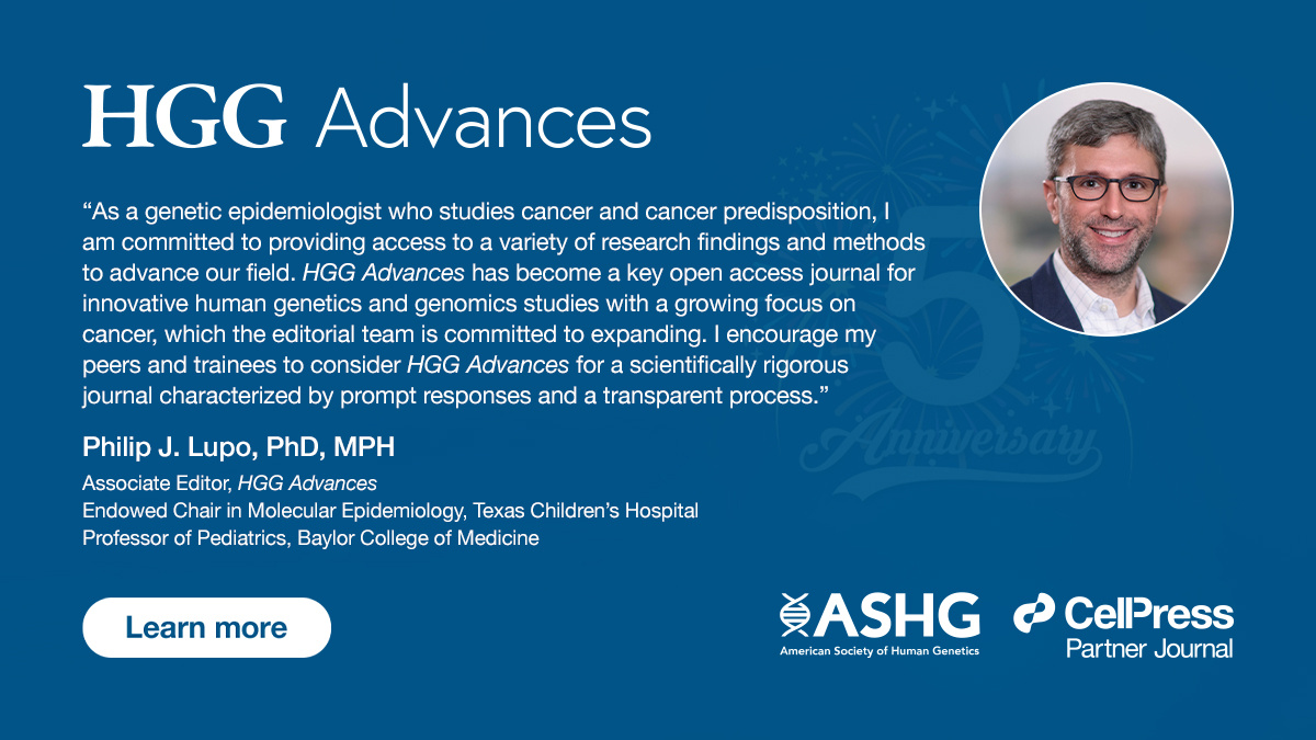 CellPressNews's tweet image. Celebrating 5 years of @HGGAdvances: Hear from Associate Editor Philip J. Lupo, PhD, MPH: hubs.li/Q03ctJHr0
@GeneticsSociety