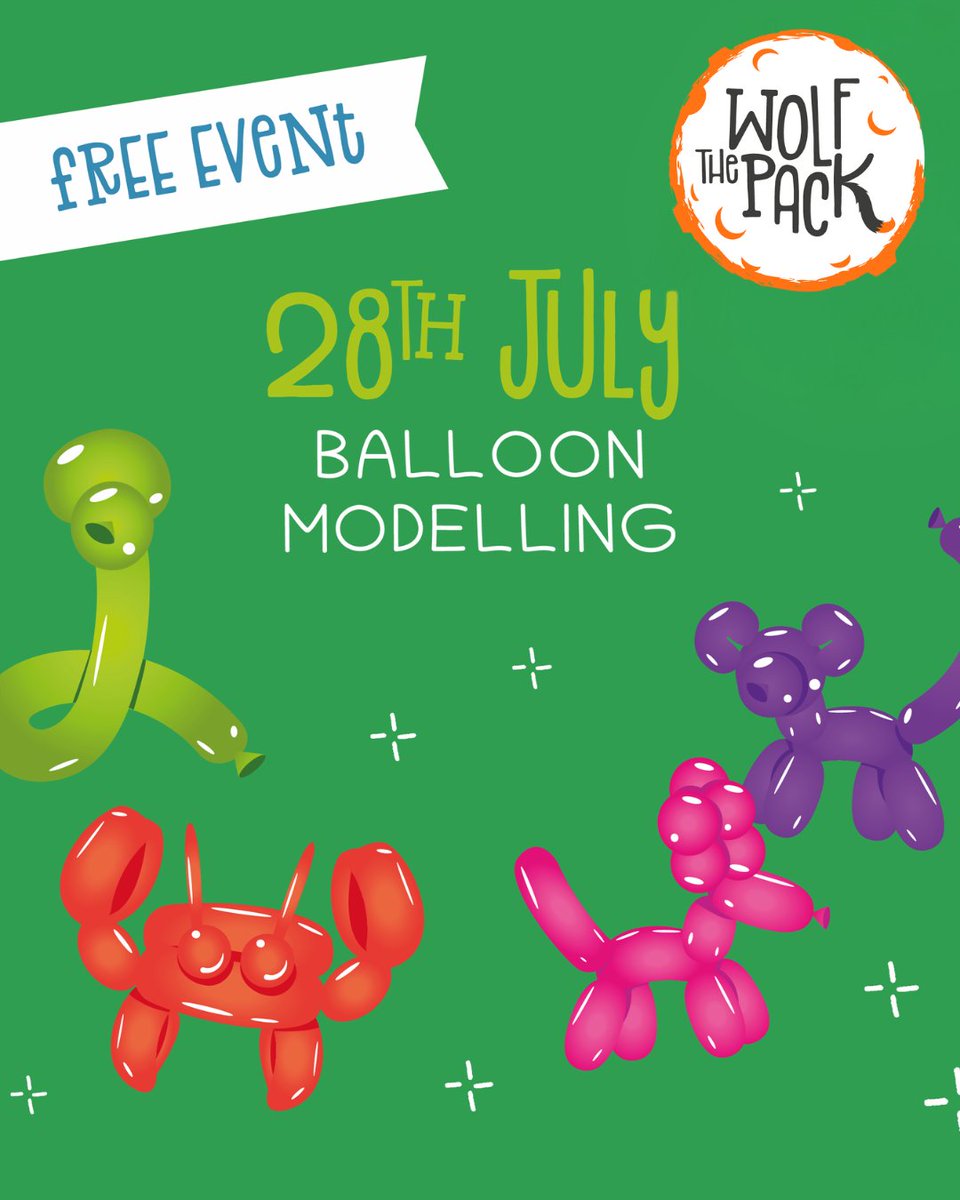 🎈🐺 POP into the Wolf Pack Kids Club! 🐺🎈

This month, we’re twisting things up with a balloon modelling bonanza! Total air-head? Come unleash your creativity with your very own balloon beasts 🐍🦄🐶

📅 Sunday 27th July
🕒 12-4pm
📍Outside M&amp;S