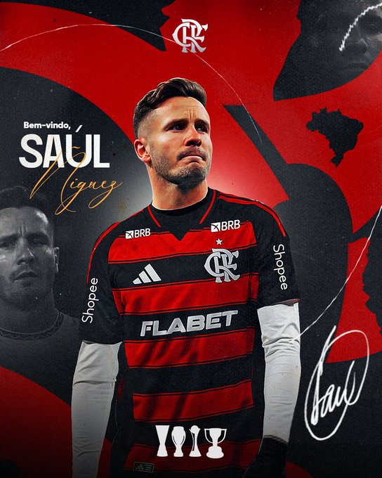 Flamengo anuncia Saúl como reforço:

"O meio campo Saúl Ñiguez é o novo reforço do Mengão! O espanhol assinou com o Mais Querido até dezembro de 2028! Muito sucesso, craque!"

Arte: #Flamengo