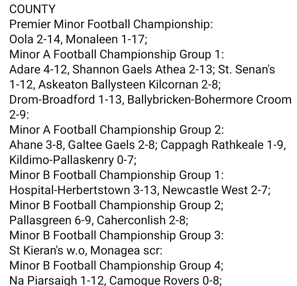 MattOCall's tweet image. LIMERICK GAA RESULTS WEDNESDAY